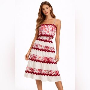 NWT Caroline Constas Linen Two-Piece Set Crop Top Tiered Skirt